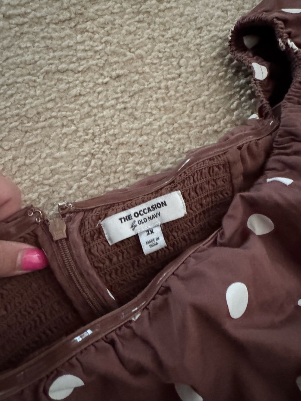 Old Navy Polka Dot Off-Shoulder Midi Dress in Chocolate Brown and White - Picture 2 of 2